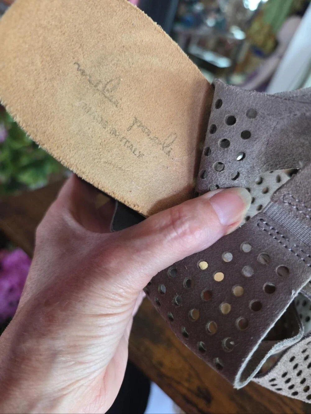 Mila Paoli Italy Gray Suede Leather Cork Wedge Sandals 8.5 Boho Cutout